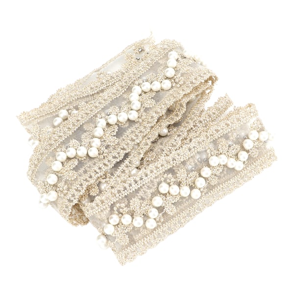 Spetsband 2 meter Elegant Pärlmodell Klart Mönster Beige DIY Tillverkning Mjuk Hudvänlig Sömnadstyg för Dekoration