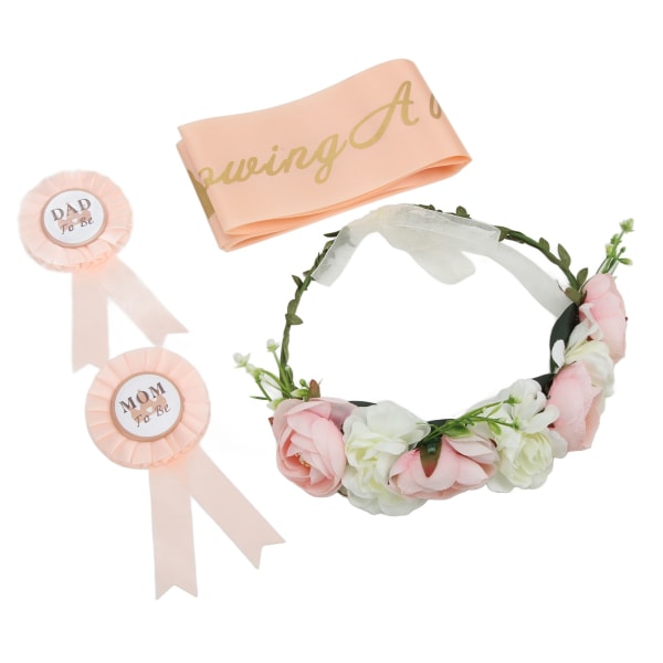 Baby Shower Tiara Baby Shower Rem Badge Eternal Wreath Floral Hodepynt Sett Dekor Foto Rekvisitter for Baby Shower Party