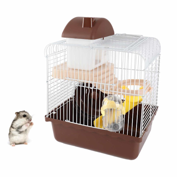 2-vånings Hamsterbur Stor Yta Hög Chassi Design Hamster Habitat Bur för Husdjur Hamster Små Djur Brun