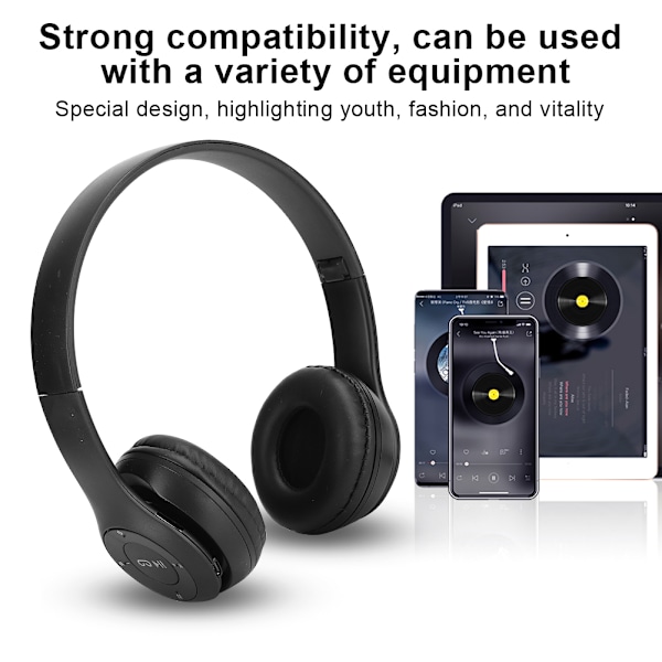 Bluetooth Langattomat Kuulokkeet Korvan Yli Taitettavat Stereoääni Melunvaimennus Kuulokkeet Peli FM Musiikki Kuuloke Musta