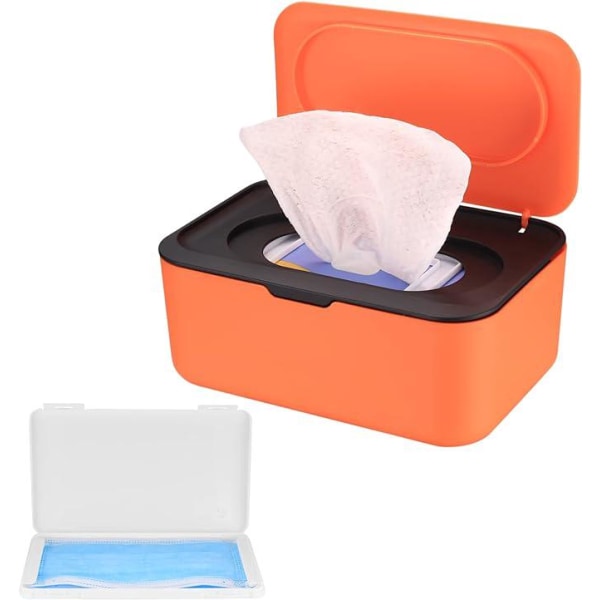 (Svart Orange) Tissue Box med lock, Dammproof Wipes Box, Tissue Holder, Toalettpappers Box, Servettlåda