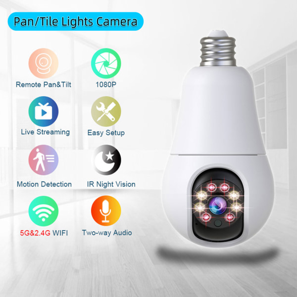 1080P lyspære sikkerhetskamera med E27-sokkel Fargerikt infrarødt 5GHz trådløst WiFi-kamera for hjemmeovervåking 110‑240V