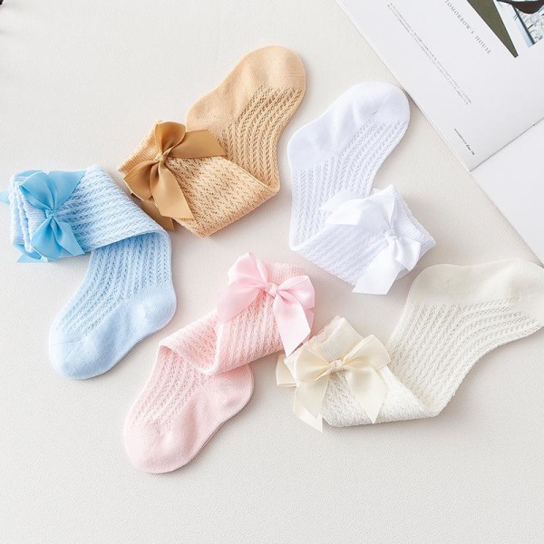 5-pakk bomullssløyfe knehøye sokker baby jente nyfødt strikkesokker 1-3 år