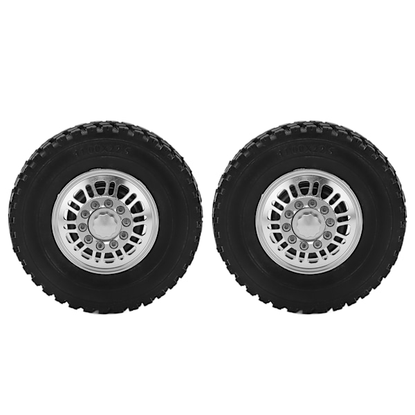 2 kpl RC-auton renkaat Etupyörän laakerit Hopea Alumiiniseosvanteet Mustat Kumirenkaat Tamiya 1/14 Kaatolava-autolle