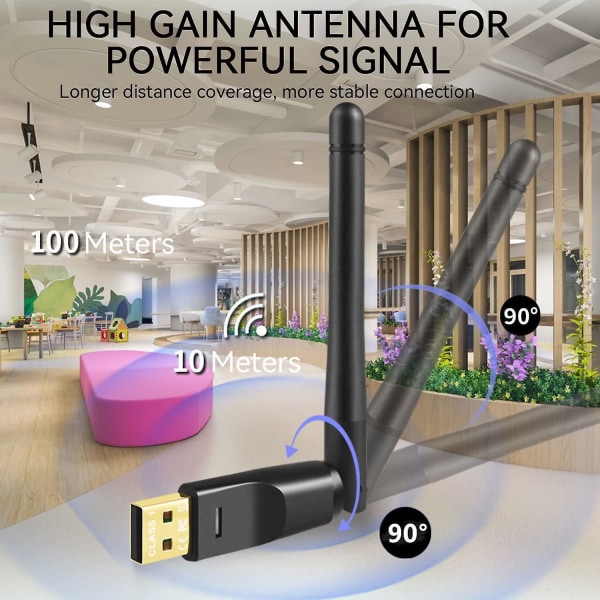Long Range Bluetooth 5.1 USB Adapter med Antenne til PC - Tilslut mus, tastatur, headsets, højttalere, printer - Windows-kompatibel