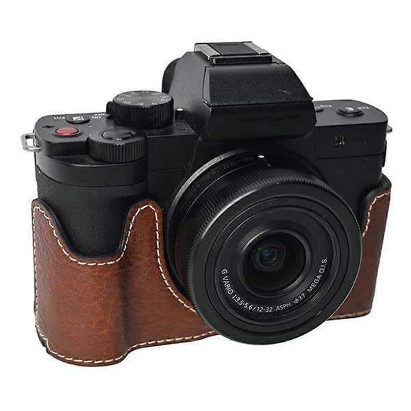 For Panasonic Lumix G100K Camera Bag with Shoulder Strap Large Cutout Litchi Texture PU Protective