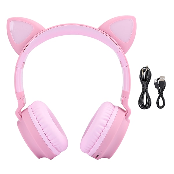 Kattöron Bluetooth 5.0 Hörlurar LED Brusreducerande Ungdom Barn Söta Hörlurar Stöd Minneskort Rosa