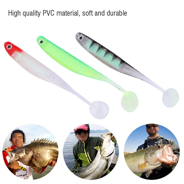 10 KPL 10,5 cm / 5g PVC Pehmeitä Kalastusvieheitä Värikkäitä 3D T-pyrstösyöttejä Kalastustarvikkeet