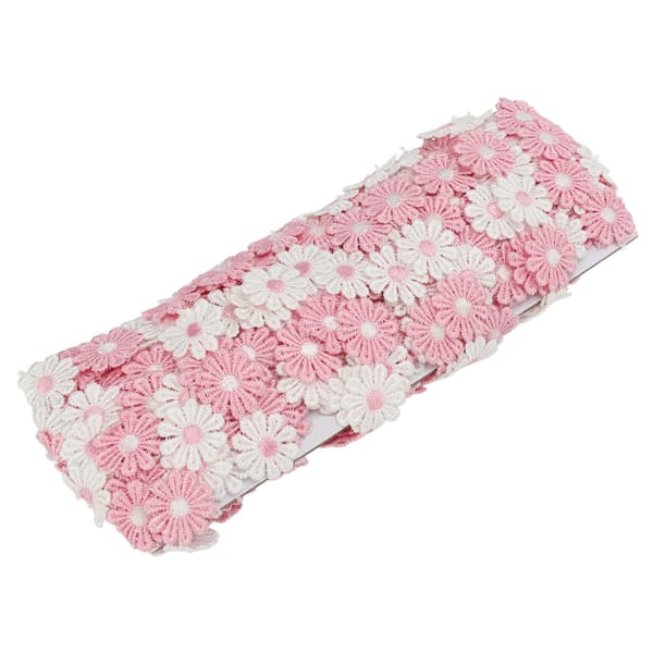Daisy-lapper 15 Yards Polyester Søt Rosa Hvit Blomst Bred Anvendelse Blomsterlapper for Søm Broderi DIY