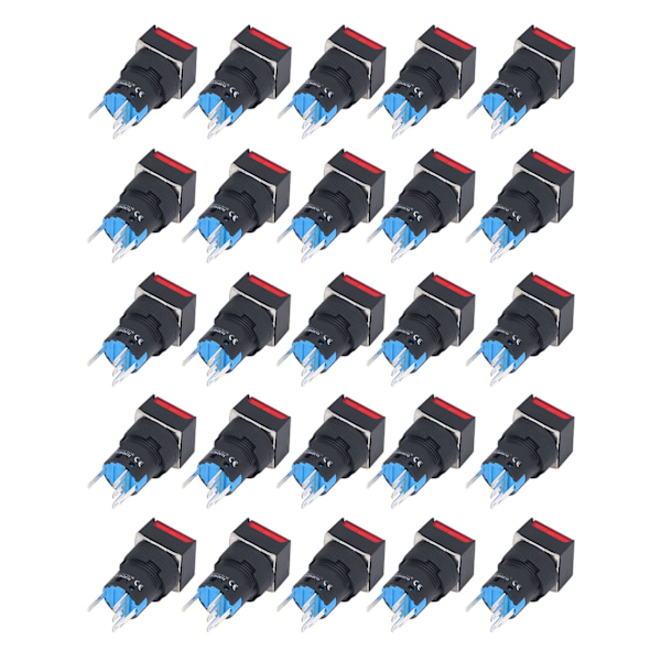 25 st tryckknappsbrytare momentant självlåsande 16 mm fyrkantig med ljusset kit 12V röd