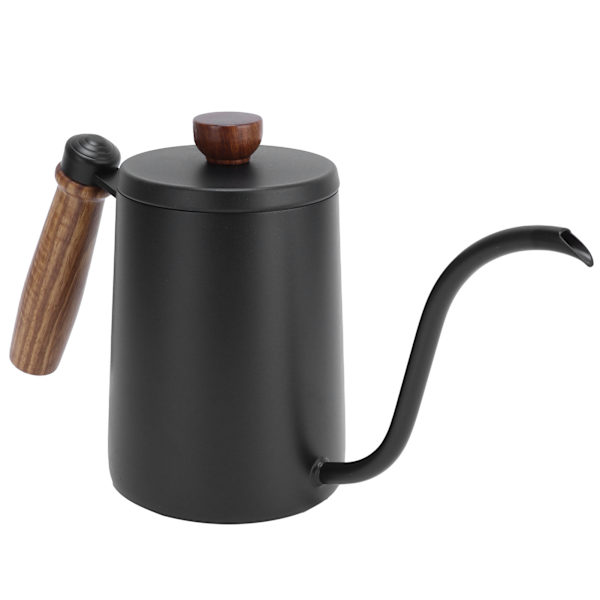 600ML Kaffeekanne Holz 304 Edelstahl Kaffeekanne Handtropf Kaffeemaschine Kaffeekanne mit Holzgriff Schwarz