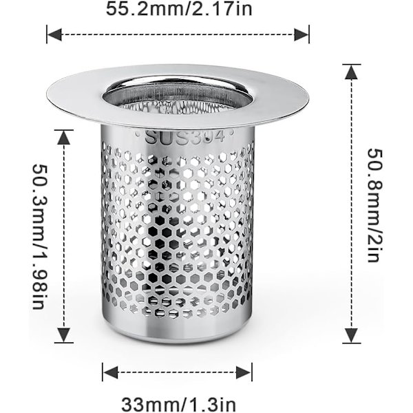 Hårfælde til brusebad, 3 stk. vaskfilter i rustfrit stål, 5,5×5 cm vaskpropfilter til balkon