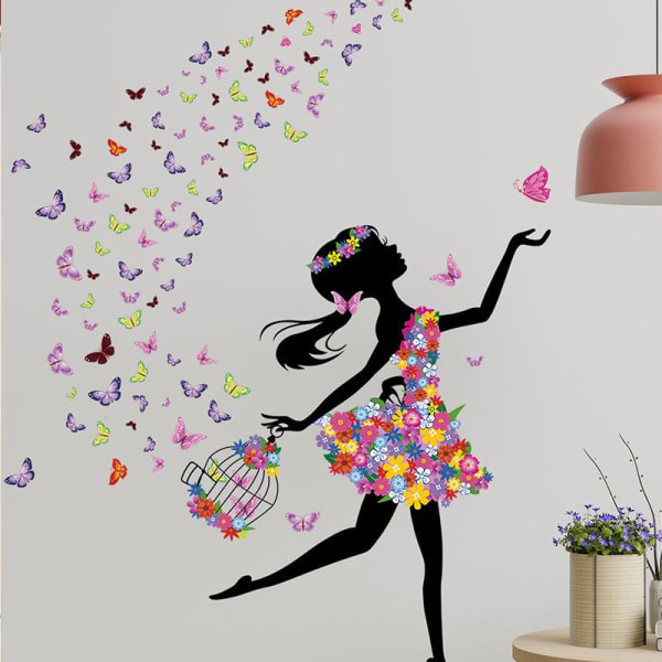 Butterfly girl barnrum hall väggdekoration klistermärken bakgrund klistermärken dekoration klistermärken
