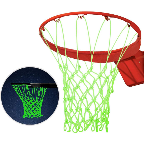 Utomhusbasketnät, lysande basketnätglöd i mörkret för utomhussporter Basketbågsnät, slitstarkt nylon , basketbågekomponenter