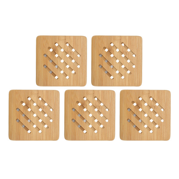 5 stk Bambus Hot Pad Bordsmåtte Bambus Trivet Gryde Måtte Varmebestandig til Varme Retter Gryde Skål Tekande Kvadratisk 15CM