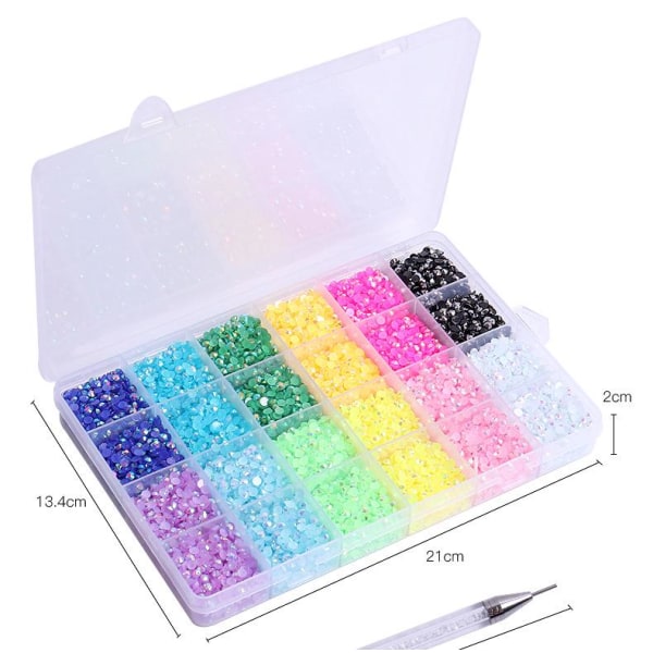(Farger) 12 glitrende farger Nail Art-krystaller - Nail Art, Nail Art-krystaller, blandede størrelser, diamant-negledekorasjoner Shiny Colorful Crystals in Box