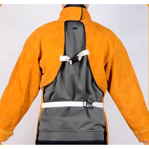 (L-80cm) Unisex kohudsvejseforklæde - gult med ærmer og krave, beskyttelsesforklæde til værkstedsarbejde, gnist- og varmebestandig