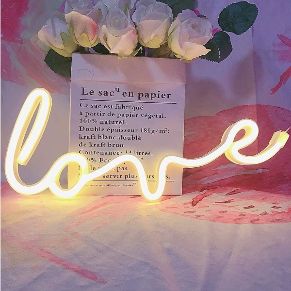Varm hvid neon kærlighedsskilte lys - dekorativt LED markeringsskilt til væg, værelse, bryllup, fest, bar, hotel, strand, rekreativt - unik børnegave