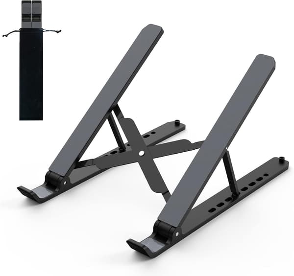 Laptopstativ til skrivebord, justerbart laptopstativ ABS+silikone foldbar bærbar computerholder, ventileret kølende notebookstativ blå