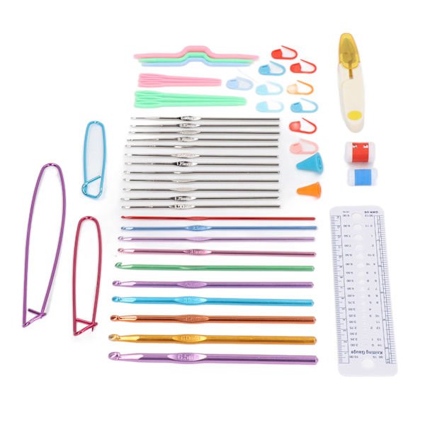 Virknålsset med 22 virkmärken, spännen, sax, hantverk, DIY, virknål, portabelt ergonomiskt virkningsset