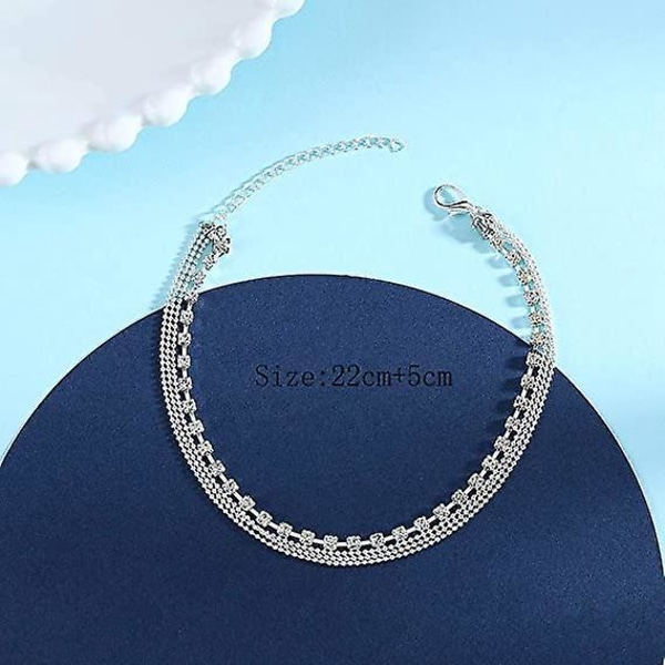 Boho Layered Crystal Anklet Silver Rhinestone Foot smykker for kvinner og jenter