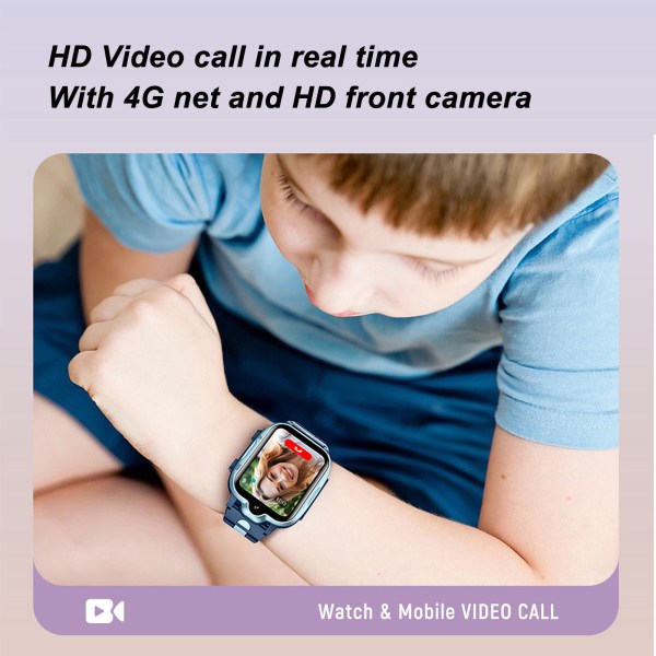 Blå 4G Kids Smartwatch - GPS-posisjonering, videosamtale, IP67 vanntett, berøringsskjerm Blue