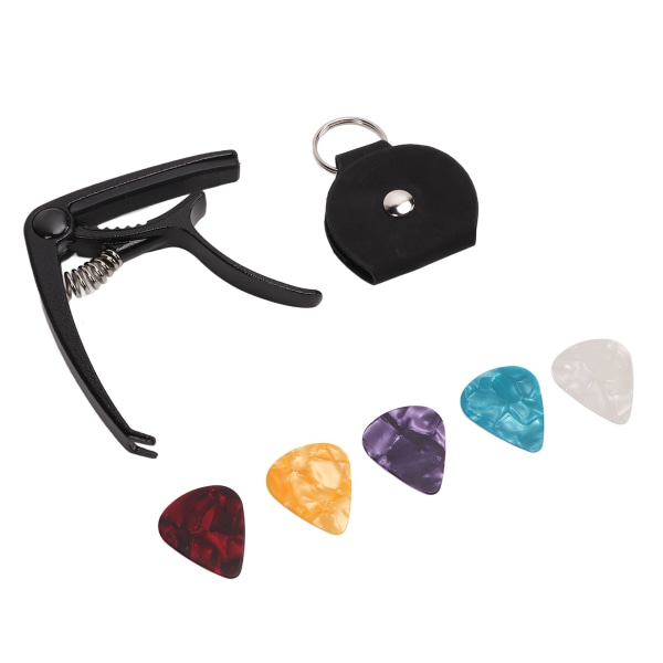 Gitarr Capo Stark fjäder Universal Metal Akustisk Elgitarr Ukulele Capo med 5 st Picks och förvaringsväska