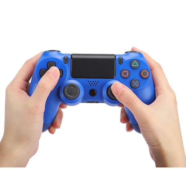 Plastik ABS V2 Program Intelligent Trådløs Bluetooth Gamepad Spilcontroller med Hovedtelefonhul til PS4 Blå