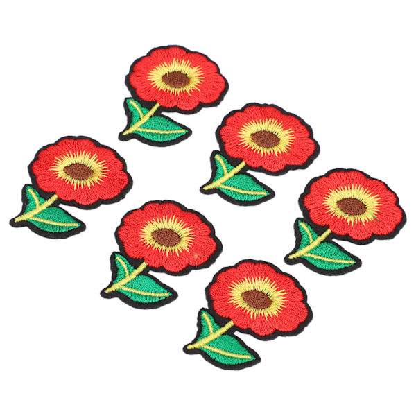 6 stk. strygemærker rødt blomsterdesign sikker vaskbar slidstærk bomuld bred anvendelse strygemærker til skjorte jeansjakke
