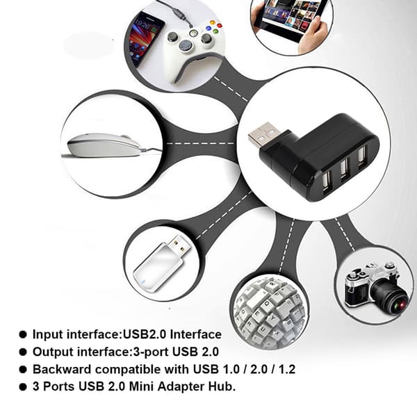 USB Hubs Porte USB 2.0 Mini Roterende Splitter Adapter Hub til PC Notebook Laptop Sort