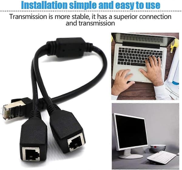 Netværkssplitter Adapterkabel RJ45 1 Han til 2 Hun Stikporte Ethernet LAN-kabel Netværkssplitter Adapter