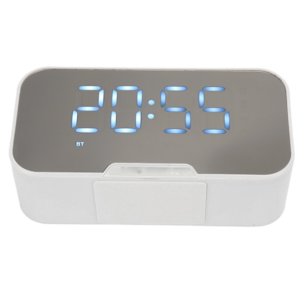 Bluetooth-högtalare med digital väckarklocka, temperaturvisning, röstmeddelande, FM-radio, spegelväckarklocka, vit