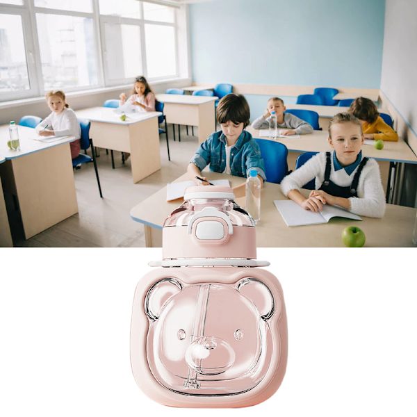 Stor mage vannflaske, giftfri, luktfri, søt design, lekkasjesikker sugerørsflaske med stropp for utendørs reiser, rosa