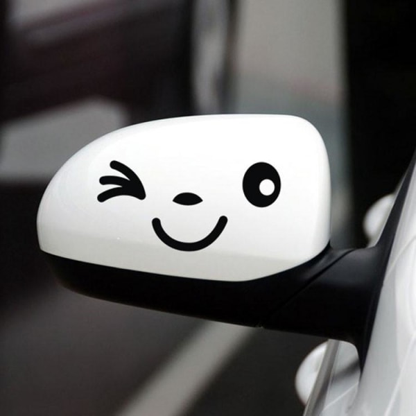 6 STK (svart) klistremerker til bil bakspeil, blinkende smilefjes, morsomt, søtt og muntert