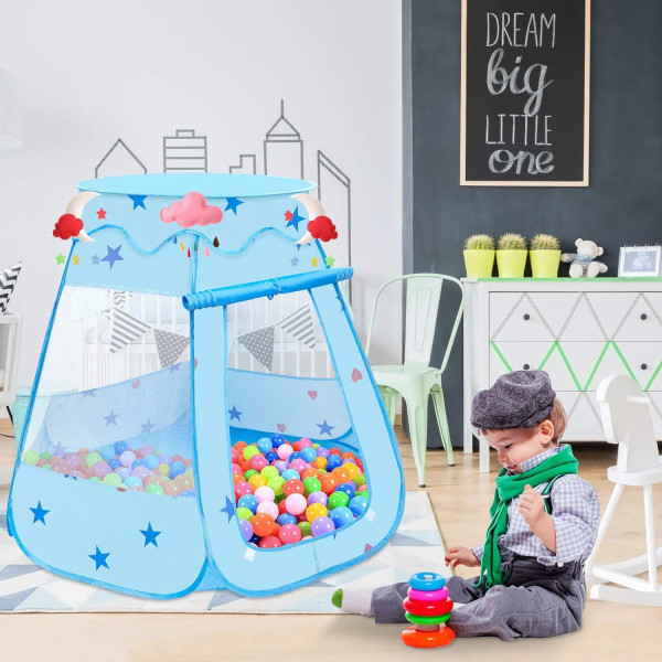Blå--ente lekeplass for barn, 115 x 93 cm sammenleggbar ballgrop, popup-ballgrop, småbarnslekegaver med oppbevaringspose (baller ikke inkludert)