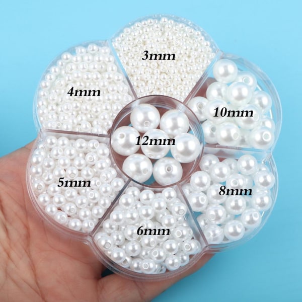 2 laatikkoa 3/4/5/6/8/10/12 mm valkoisia muovisia rei'itettyjä pyöreitä helmiä tee-se-itse helmiä (valkoinen + monivärinen)