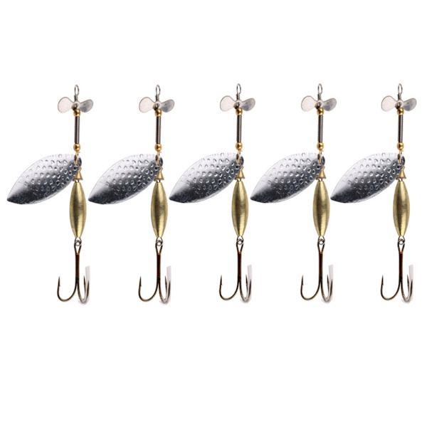 5 stk 9,8 cm fiskeblink med roterende paljet, hårdmetal fiskegrej sæt til basørred laks gedde Ferskvands saltvand