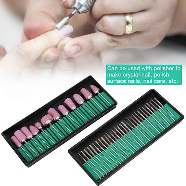 Nagelborr Bits Nålsats Nagelpolering Burr Manikyr Pedikyr Tillbehör Verktyg(12+30st )