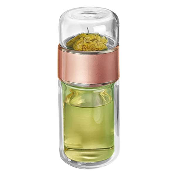 280ml Tea Water Separation Cup Double Layer Insulation Transparent Tea Infuser Bottle for Daily Rose Gold