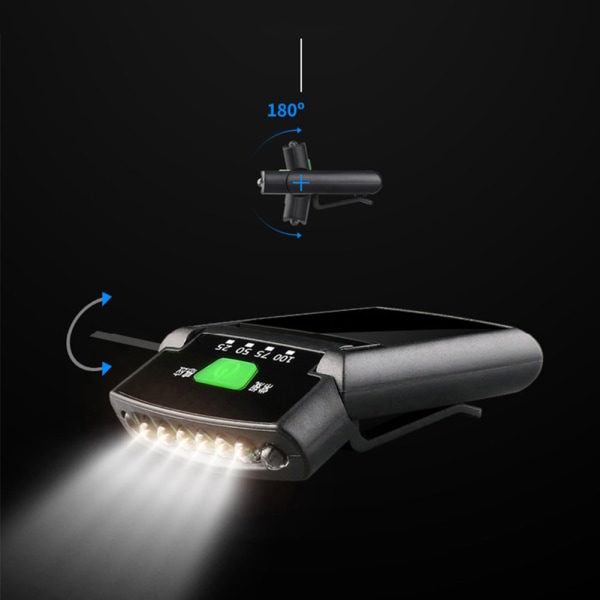 Vattentät USB uppladdningsbar kroppsrörelsesensor LED-strålkastare 6 LED Hat Clip Light Justerbar lampa