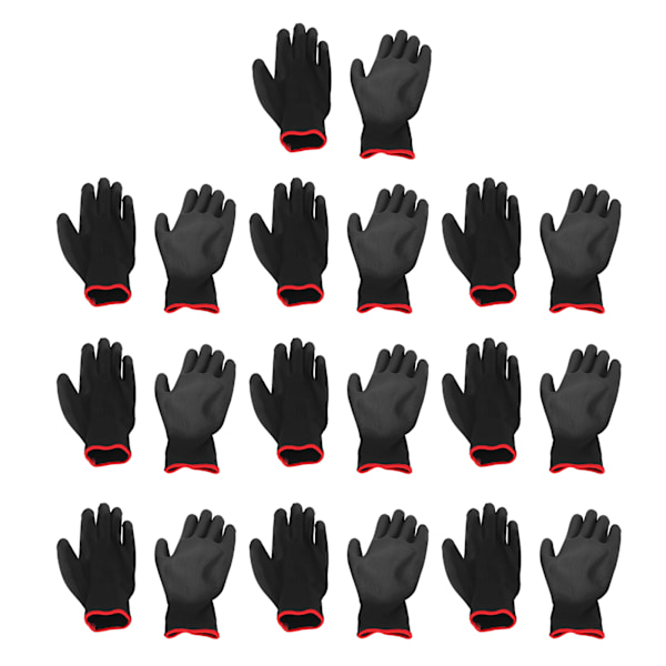 10 par säkerhetsarbetshandskar PU-belagda statisksäker nylon Allmän svart med röd kant 7(S)
