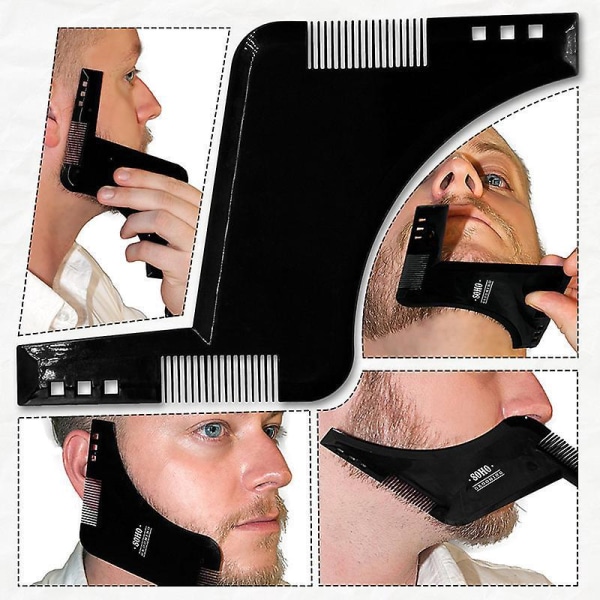 4-delt verktøysett for forming av svart skjegg - Gjennomsiktig styling-kammal for bart og fippskjegg - perfekt gave