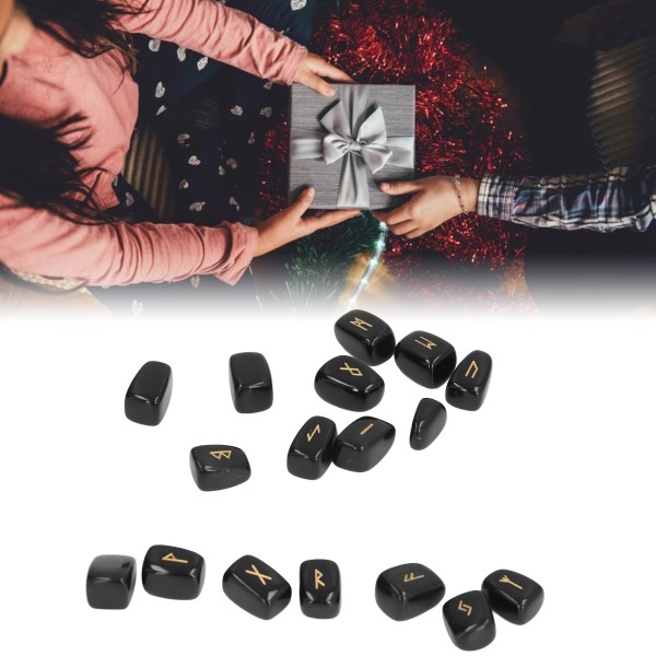 Gammelt runesæt - fint håndværk, stilfulde obsidianruner