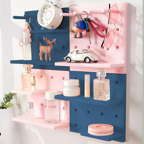 Pegboard väggorganisatör hyllor stansfria multifunktionella vägg Pegboard organisatör för docka rosa
