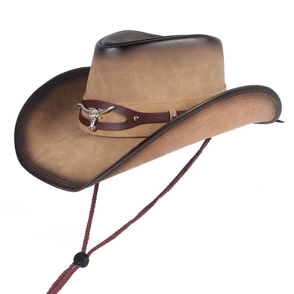 1 PU Western cowboyhat, Cappello Classics Dad læder vintage kasket med vindreb, til mænd og kvinder