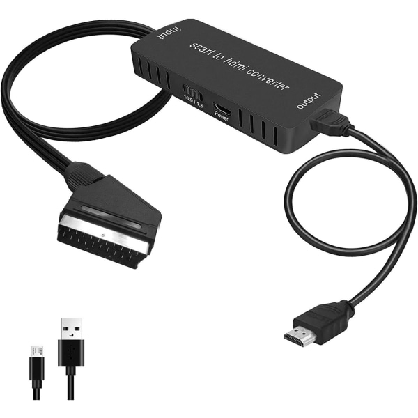 Konverter til HDMI, Input Output HDMI 16: 9/4: 3 Audio Video Adapter med HDMI-kabel til HDTV Monitor Projektor STB VHS Xbox PS3 Sky Blu-Ray DVD-afspiller