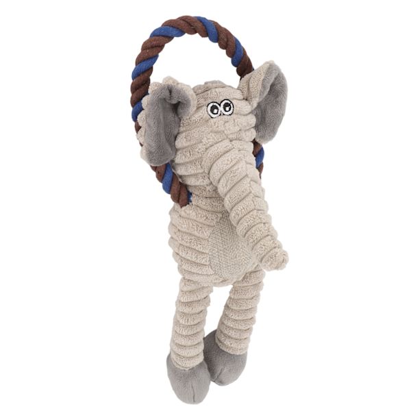 Plush Leksak för Hundar med Flätat Rep för Tandgnissling och Rengöring - Pipande Elefant