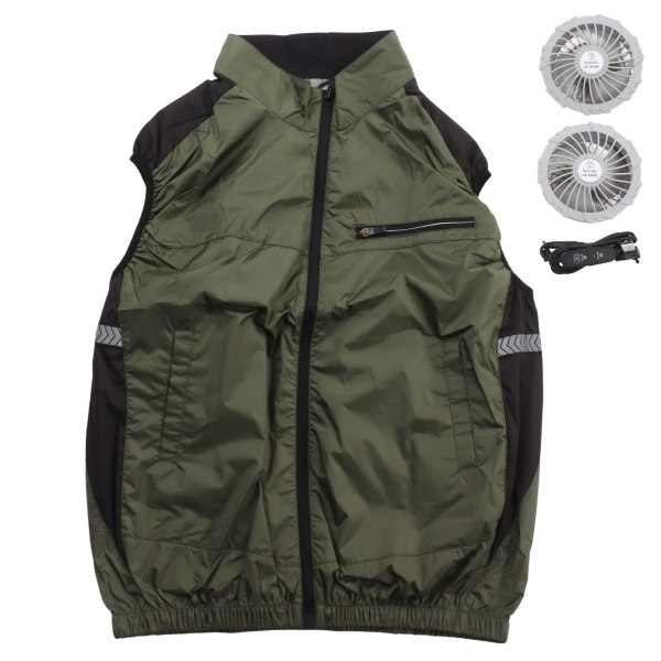 Air Conditioned Clothes UV Resistant Breathable Skin Friendly Wearable Cooling Fan Vest for Hiking Working XL OD Green