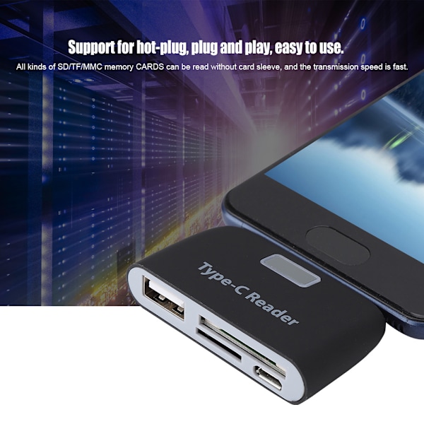 USB3.1 HUB+TF Muistikortti Monitoimikortinlukija TypE C PC:lle ja Puhelimelle (Musta)