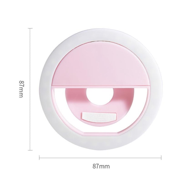 2 lys (rosa farge) fyll, ekstern mobiltelefon LED skjønnhetsselfie rund blits